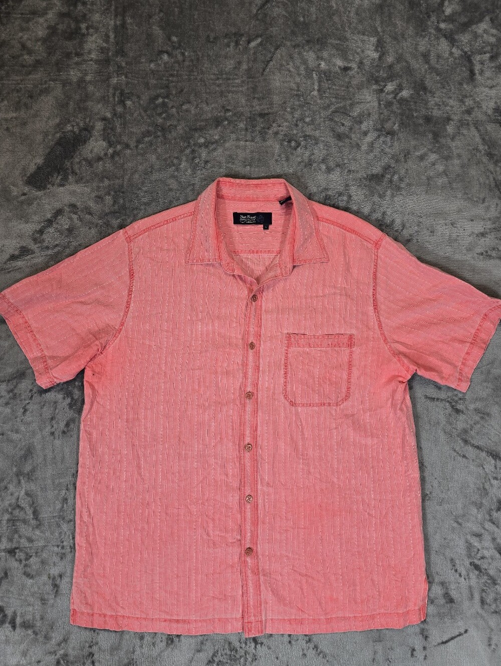 Nat Nast Salmon Pink Silk Blend Button Up Bowling Shirt Size Large
